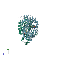 PDB entry 2nxe coloured by chain, side view.