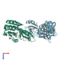 PDB entry 2nxe coloured by chain, top view.