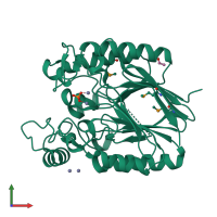 PDB entry 2nxf coloured by chain, front view.