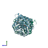 PDB entry 2nxg coloured by chain, side view.