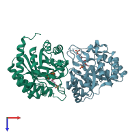 PDB entry 2nxg coloured by chain, top view.