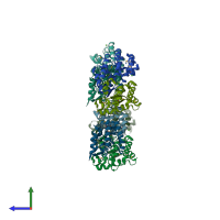 PDB entry 2nxp coloured by chain, side view.