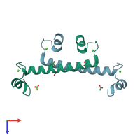 PDB entry 2nxq coloured by chain, top view.