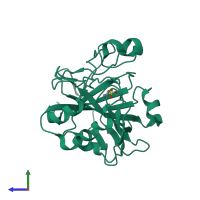 PDB entry 2nxr coloured by chain, side view.