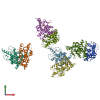 PDB entry 2nxx coloured by chain, front view.