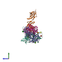 PDB entry 2ny4 coloured by chain, side view.