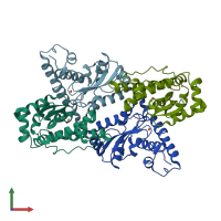 PDB entry 2nyb coloured by chain, front view.