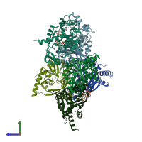 PDB entry 2nyg coloured by chain, side view.