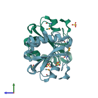 PDB entry 2nyh coloured by chain, side view.