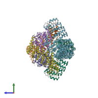 PDB entry 2nyl coloured by chain, side view.
