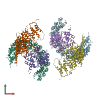 PDB entry 2nym coloured by chain, front view.