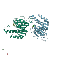 PDB entry 2nyu coloured by chain, front view.