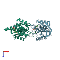 PDB entry 2nyu coloured by chain, top view.