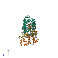 PDB entry 2nz0 coloured by chain, side view.