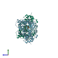 PDB entry 2nz5 coloured by chain, side view.