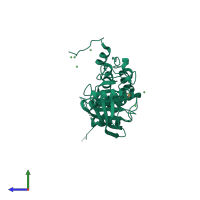 PDB entry 2nz6 coloured by chain, side view.