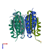 PDB entry 2nzc coloured by chain, top view.
