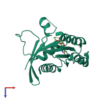 Monomeric assembly 2 of PDB entry 2nzj coloured by chemically distinct molecules, top view.