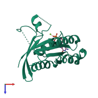 Monomeric assembly 3 of PDB entry 2nzj coloured by chemically distinct molecules, top view.