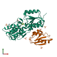 PDB entry 2nzv coloured by chain, front view.