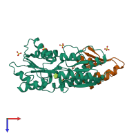 PDB entry 2nzv coloured by chain, top view.