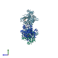 PDB entry 2nzx coloured by chain, side view.
