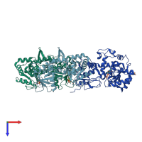 PDB entry 2nzx coloured by chain, top view.