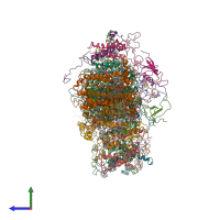 PDB entry 2o01 coloured by chain, side view.