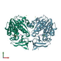 PDB entry 2o06 coloured by chain, front view.