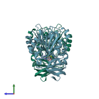 PDB entry 2o07 coloured by chain, side view.