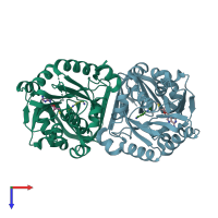 PDB entry 2o07 coloured by chain, top view.