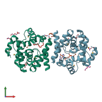 PDB entry 2o08 coloured by chain, front view.