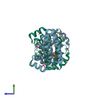 PDB entry 2o08 coloured by chain, side view.