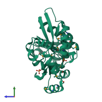 PDB entry 2o0m coloured by chain, side view.