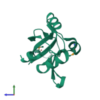 PDB entry 2o0p coloured by chain, side view.