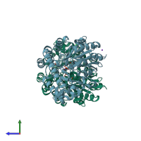 PDB entry 2o0r coloured by chain, side view.