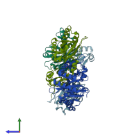 PDB 2o0y coloured by chain and viewed from the side.