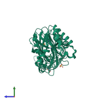 PDB entry 2o14 coloured by chain, side view.