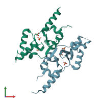 PDB entry 2o16 coloured by chain, front view.