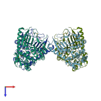 PDB entry 2o18 coloured by chain, top view.