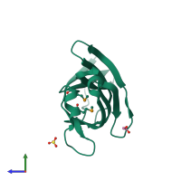 PDB entry 2o1a coloured by chain, side view.