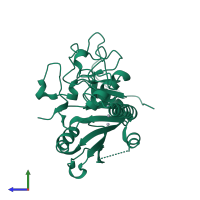 PDB entry 2o1f coloured by chain, side view.