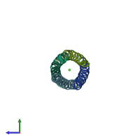 PDB entry 2o1j coloured by chain, side view.