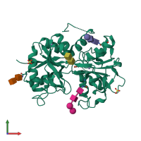 PDB entry 2o1l coloured by chain, front view.