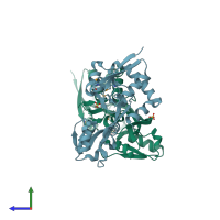 PDB entry 2o1m coloured by chain, side view.