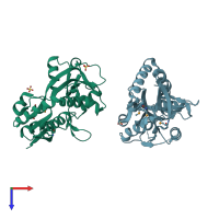 PDB entry 2o1m coloured by chain, top view.