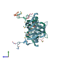 PDB entry 2o1q coloured by chain, side view.