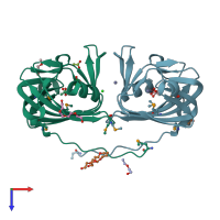 PDB entry 2o1q coloured by chain, top view.