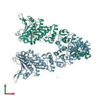 PDB entry 2o1u coloured by chain, front view.