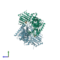 PDB entry 2o1v coloured by chain, side view.